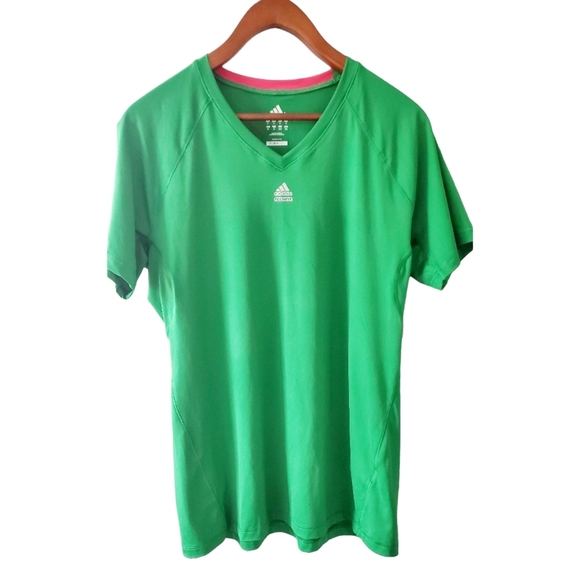 Adidas Women's Climalite Green and Pink V Neck Shirt Size XL - Picture 1 of 4